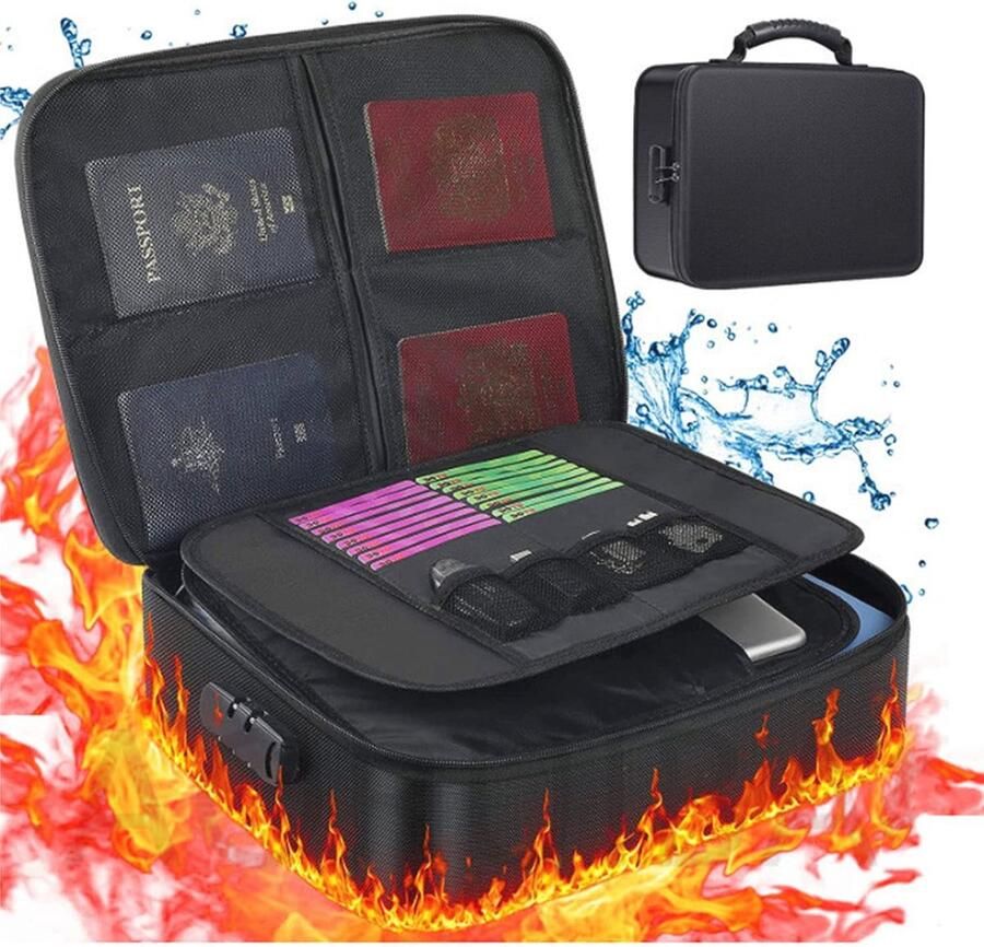 Vuurvaste documententas met codeslot Grote capaciteit en meerlaagse bestandsorganizer 37 x 30 x 10 cm