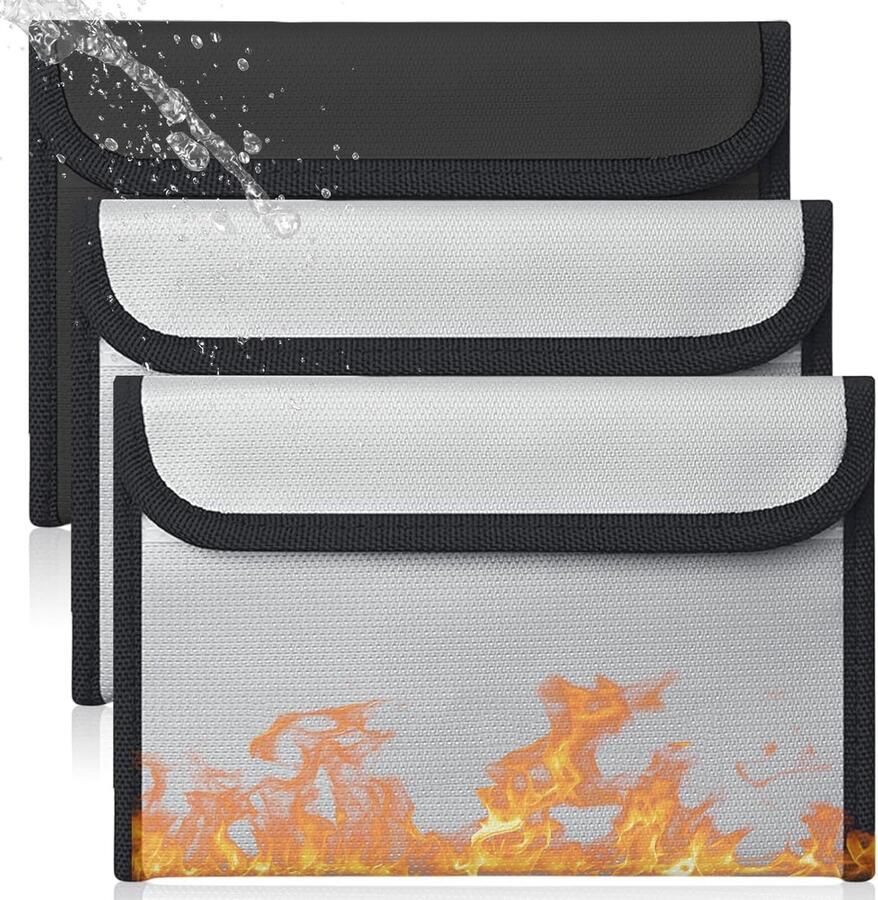 Vuurvaste documententassen 3 stuks Waterdichte en brandveilige oplossing voor waardevolle documenten