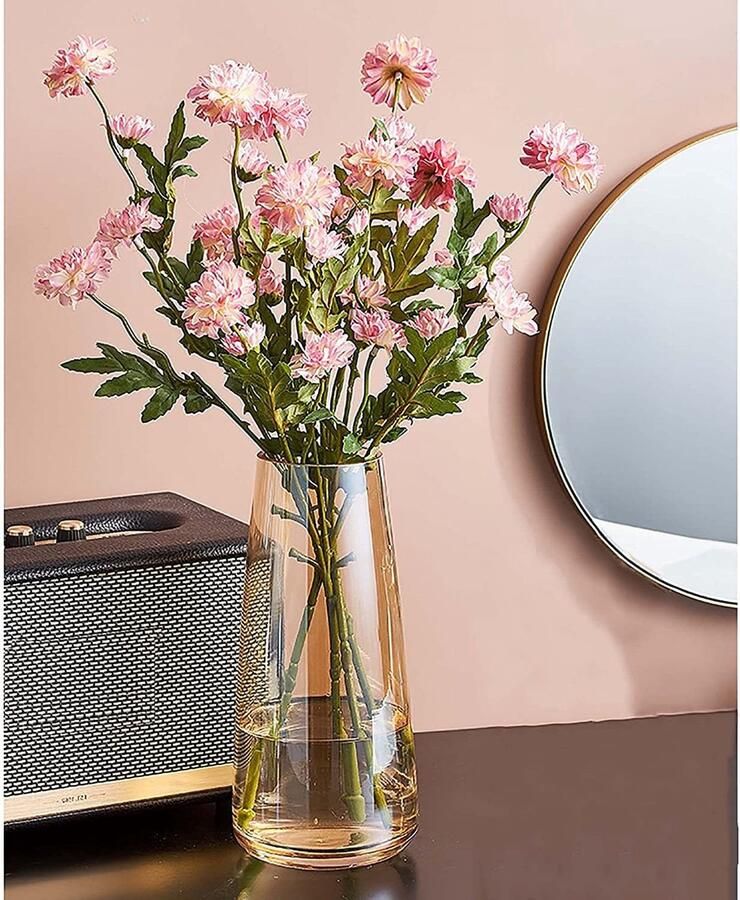 Vzmiza Amber Glazen Vaas Decoratieve Vazen voor Moderne Huisdecoratie Bloemenvaas voor Pampasgras Decoratieve Vazen voor Esthetische Decoratie Glazen Vazen voor Bruiloften Grote Bloemenvaas voor Tulpen Eettafel Woonkamer