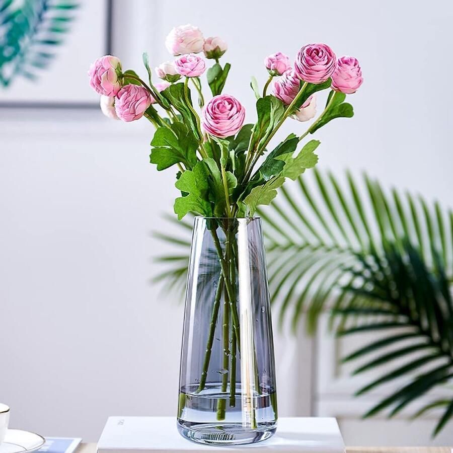 Vzmiza Grijze Glazen Vaas Decoratieve Vazen voor Moderne Huisdecoratie Bloemenvaas voor Pampasgras Decoratieve Vazen voor Esthetische Decoratie Glazen Vazen voor Bruiloften Grote Bloemenvaas voor Tulpen Eettafel Woonkamer