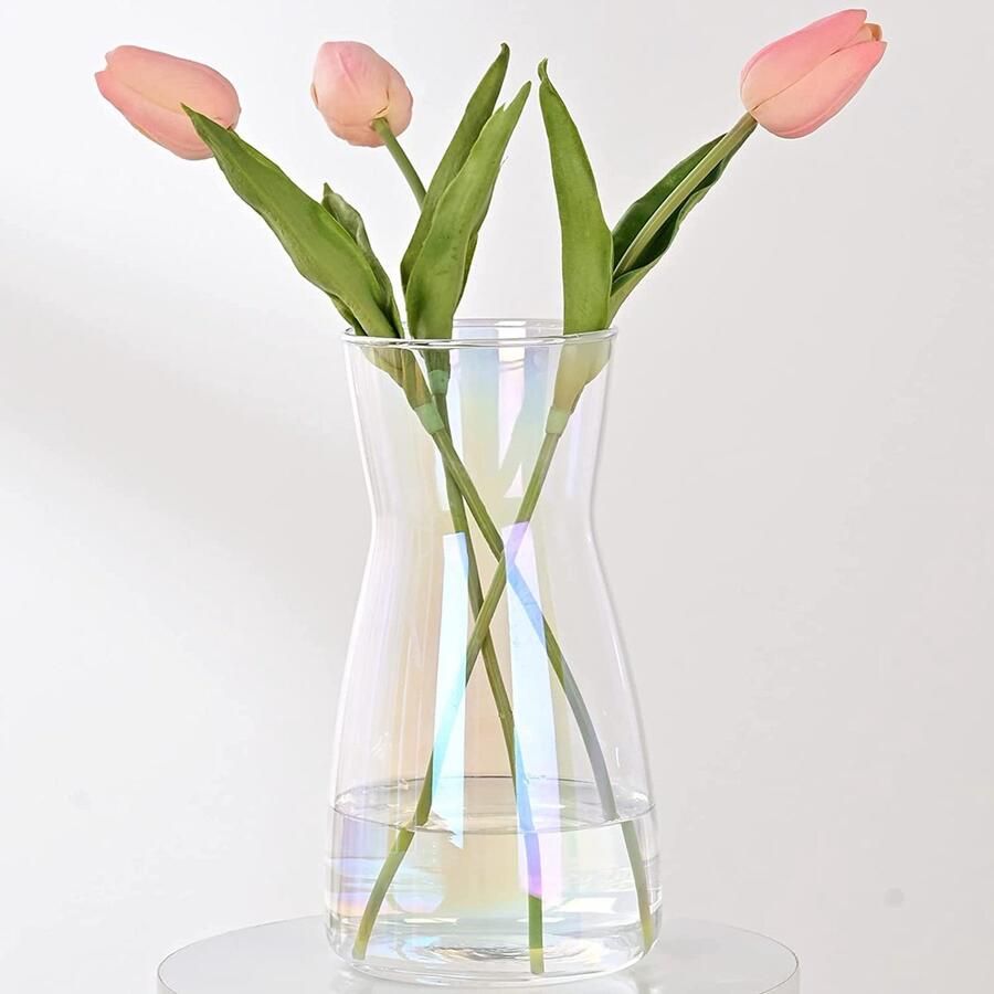 Vzmiza iriserende heldere glazen vaas 20CM Vazendecoratie voor moderne huisdecoratie Bloemenvaas voor pampagras Decoratieve vazen ​​voor esthetische decoratie Glazen vazen ​​voor bruiloften Grote bloemenvaas voor tulpen Eettafel