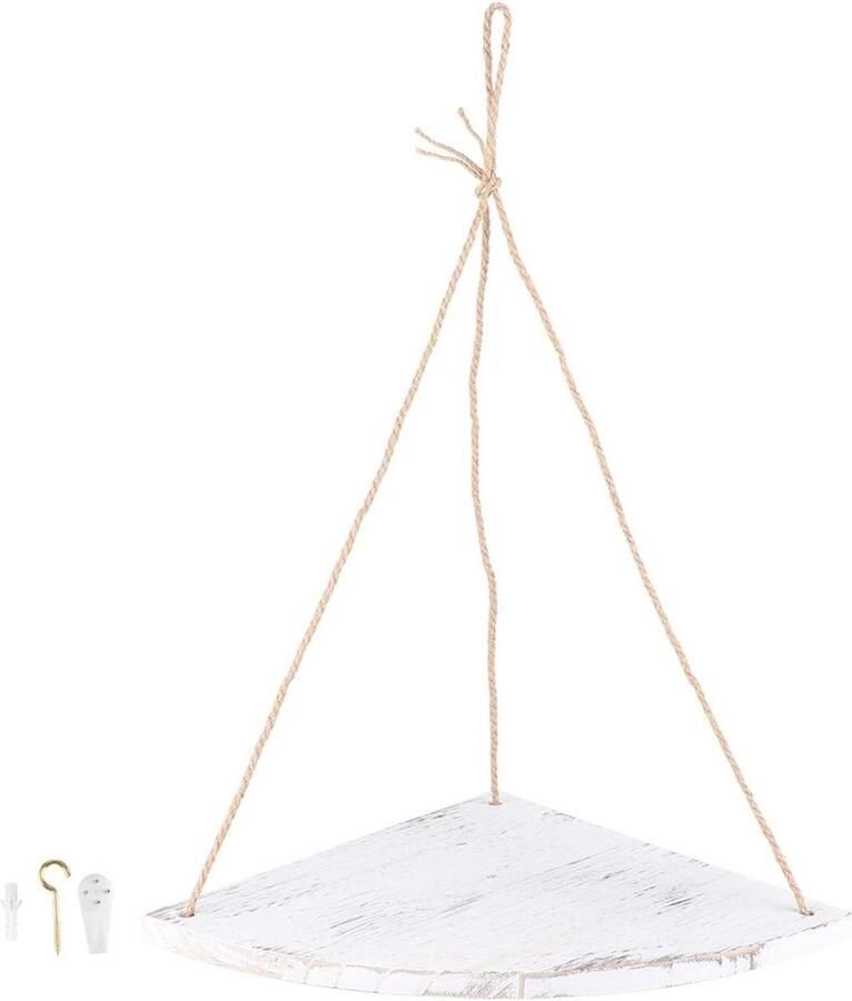 Waaier Vormige Wandplank Houten Display Hoek Fotolijst Opbergrek Thuis Winkel Decor met Henneptouw