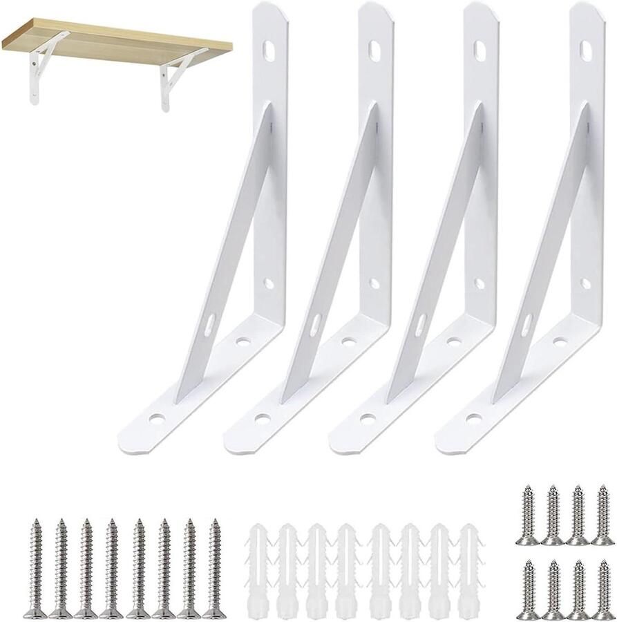 Wadafen Plankhouderset Wandplank Geschikt voor binnen en buiten 4 stuks Wit Staal 15 x 9 5 x 1 6 cm