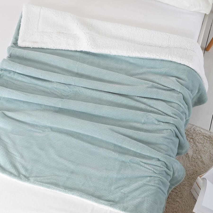Wafel Sherpa Fleece Sprei Deken Super Zachte Fuzzy Warm Lichtgewicht Pluizige Omkeerbare Pluche Deken voor Bed Sofa Bank 150 cm × 200 cm Mint - Foto 2