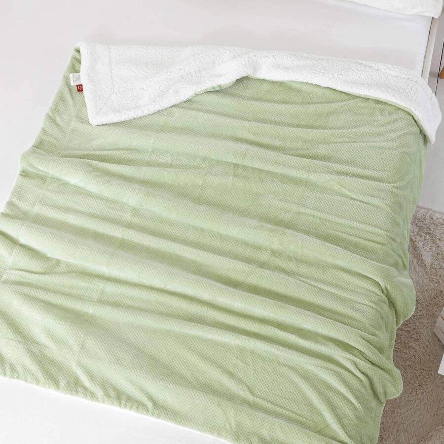 Wafel Sherpa fleecedeken superzacht wollig warm lichtgewicht omkeerbare pluche deken voor bed bank en bank 220 x 240 cm groen