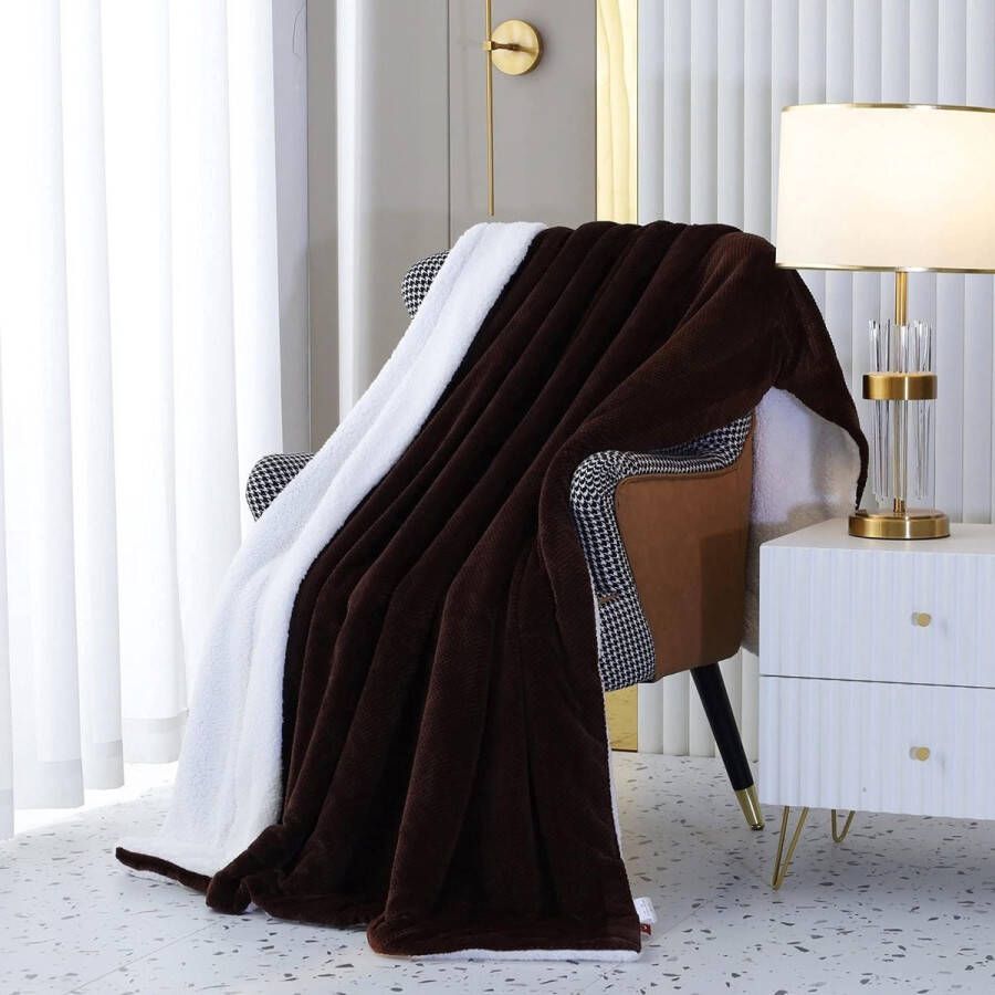 Wafeldeken Sherpa fleecedeken superzachte pluche warme lichte comfortabele deken voor bed bank en bank 150 x 200 cm bruin