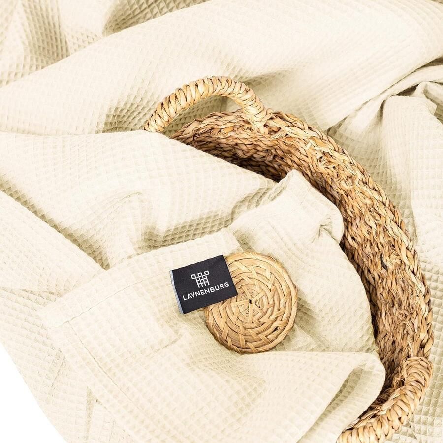 Wafelpiqué Sprei 180 x 220 cm Lichte Zomer Deken Katoenen Deken voor Bed en Bank Luchtig (Crème)