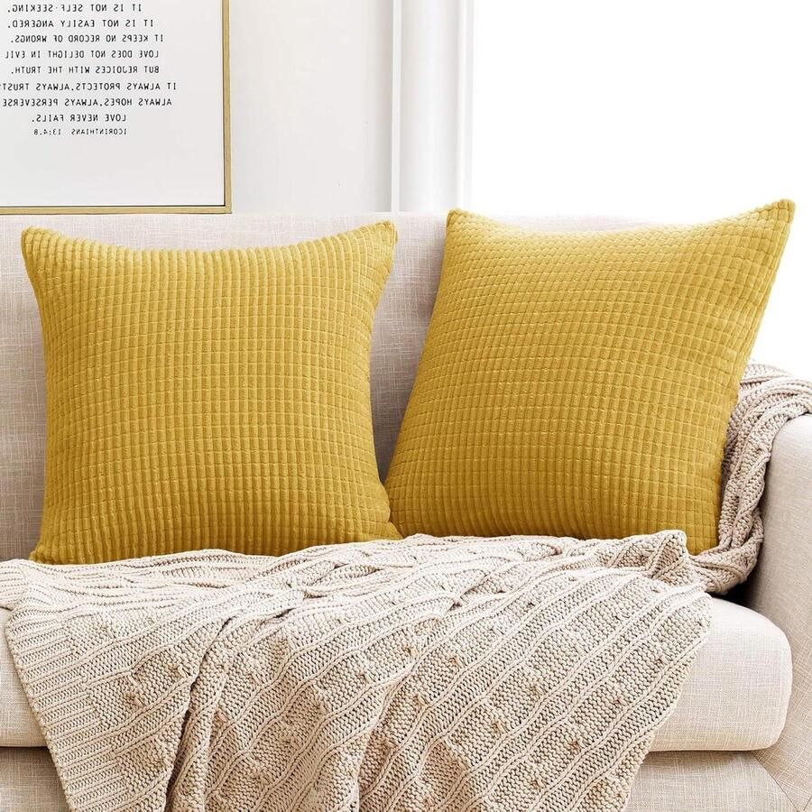 Wafelstructuur Corduroy Kussenhoes 50x50 cm zonder Vulling Onzichtbare Rits Bank Slaapkamer Auto Halloween Mosterdgeel Set van 2 kussensloop 30x50
