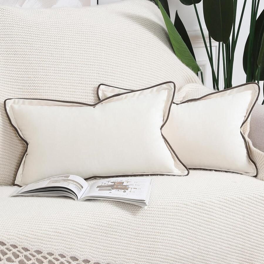 Luxueus fluweel bohemian stijl kussenhoesjes met franje rand voordeelset van 2 zacht en stijlvol en decoratief voor bank en slaapkamer 30x50 cm crÃ£Â¨me wit hoes voor sierkussen 30x50