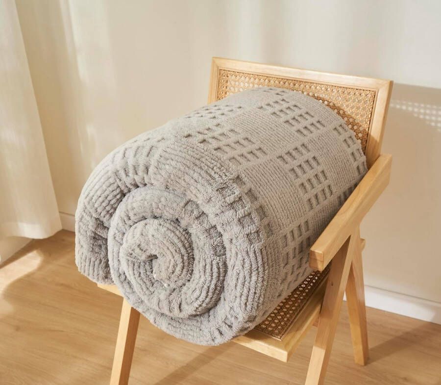 Waffel Design knuffeldeken 150 x 200 cm fleecedeken pluizige deken bankdeken warme woondeken flanellen deken zacht wollig deken voor bed en bank grijs