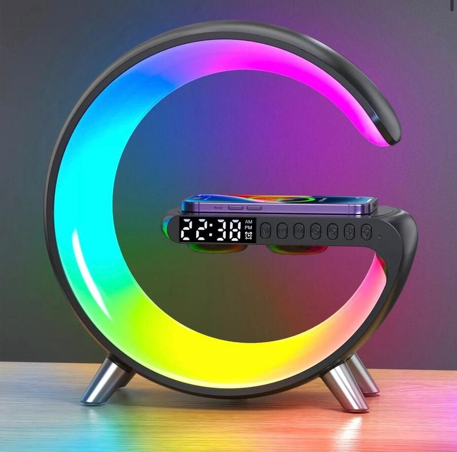 Wake-up light – Digitale wekker – Lichtwekker – Smart Clock – Smart wekker – Bureaulamp – Nachtlampje – Draadloze oplader Zwart