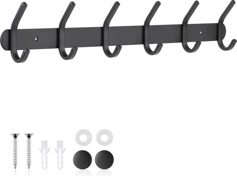Wall Coat Hook Coat Hook with 6 Hooks Metal Hook Rack for Bedroom Bathroom Kitchen for Hanging Hat Coat Towel and Purse Black