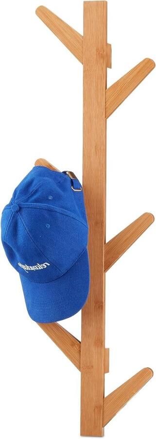 Wandkapstok van bamboe met 6 haken voor in de badkamer en gang HxBxD: 78 x 22 x 7 cm natuur