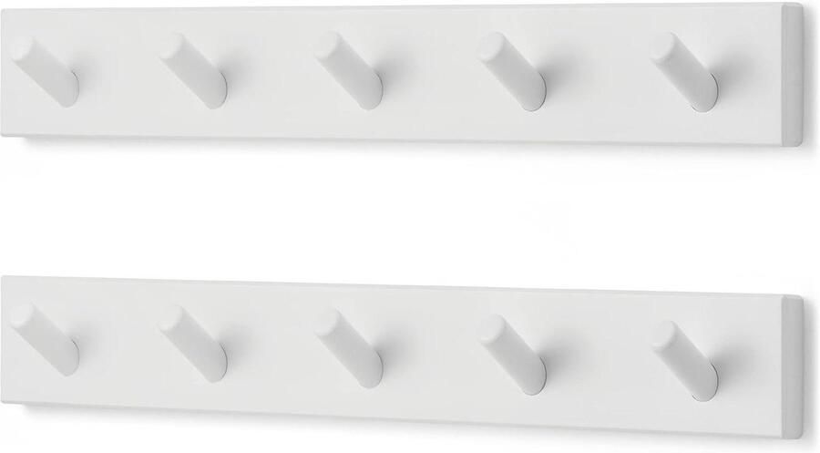 Aanpassing titel: Wall Coat Rack White with 5 Hooks 43 cm (Set of 2)