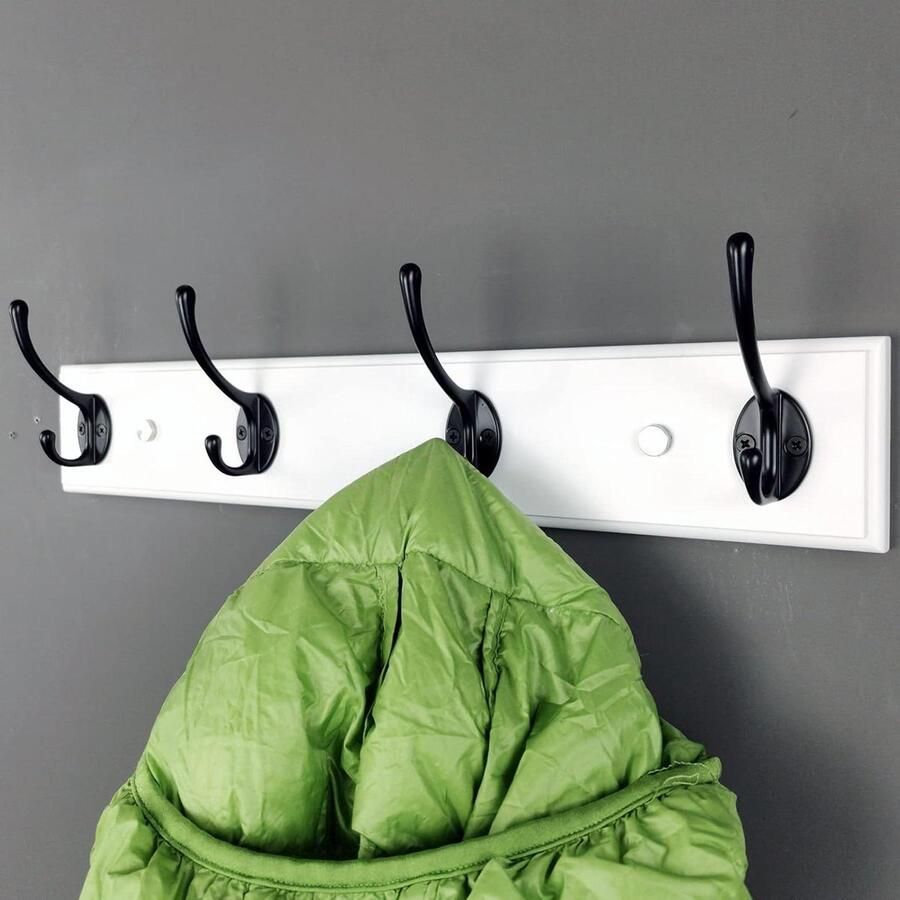 Wall Coat Rack with 4 Hooks 44 cm Strong Hook Strip for Coat Hat Bag Large Modern Coat Rack for Entrance Hallway Bedroom White Wardrobe