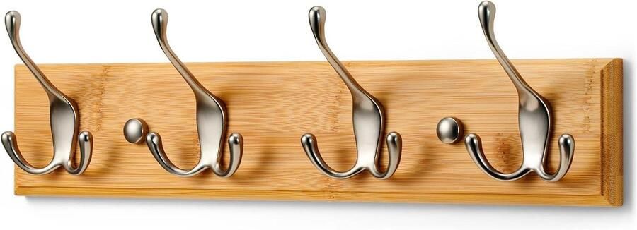 Titel: Wall Coat Rack Wood with 4 Mat-Nickel Hooks 42 cm