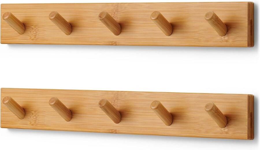 Aanpassing titel: Wall Coat Rack Wood with 5 Hooks Set of 2 43 cm