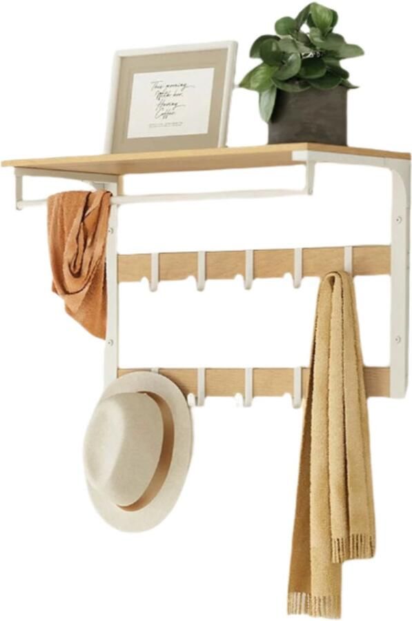 Wall Garderobe -plank Wandplank 10 verwijderbare haken Space Saving Storage 30 cm x 65 cm x 42 cm