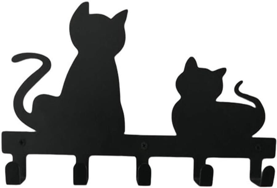 Wall Mounted Coat Hooks Cat Shaped Cartoon Animal Bag Hanger Punch Free Coat Rack Clothes Hooks Key Holder for Home Bedroom Decoration (Black)