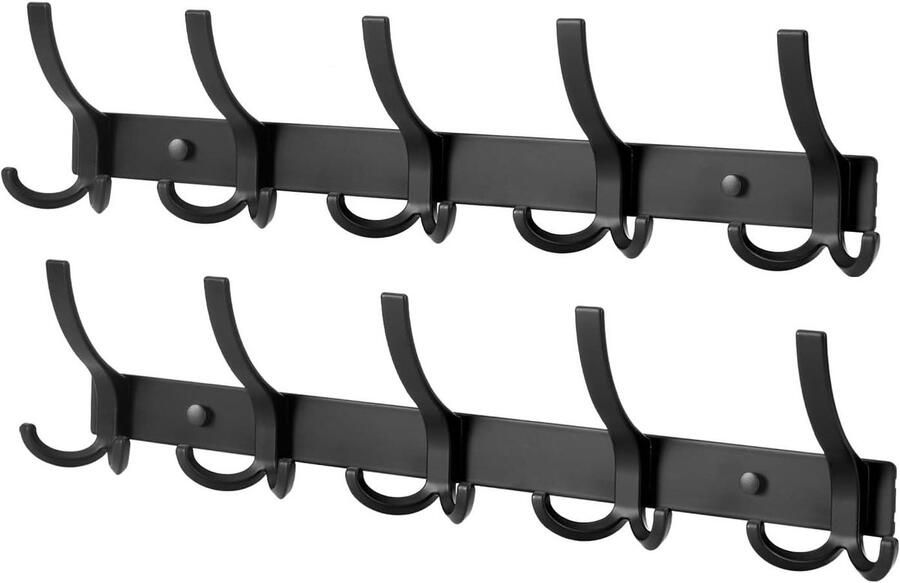 Wall Mounted Coat Rack with 5 Tri Hooks Set of 2 16 Inch Metal Coat Hanger for Entrance and Bedroom