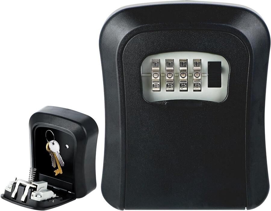 Key Cabinet with Safe Code Waterproof Outdoor Safe Theft Weatherproof Zinc Alloy for Keys and Cards Grey Wall Mounted