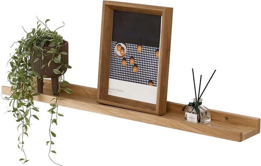 Goodivery Houten schilderijplank 40 cm massief eiken zwevende plank wandplank kruidenrek hangende plank ideaal voor woonkamer slaapkamer badkamer