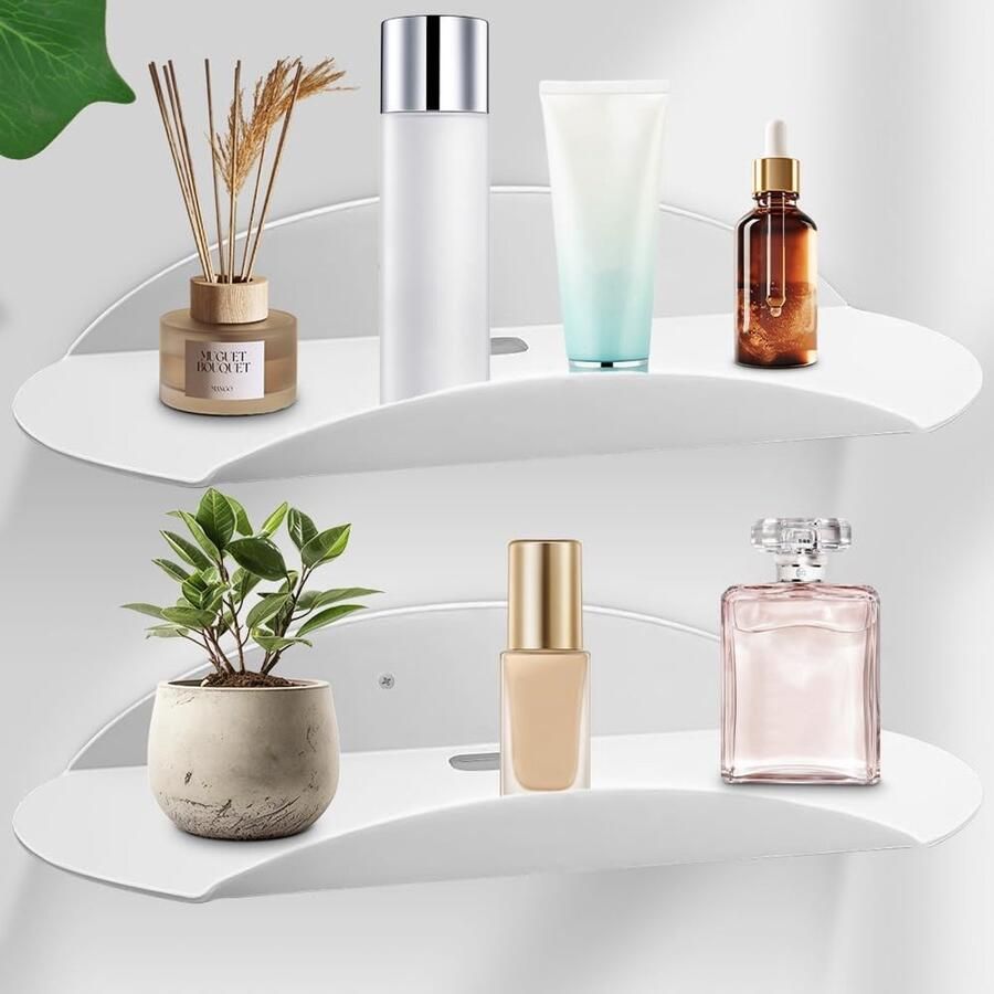 Wandrek zonder boren set van 2 stuks Klein wit wandrek eenvoudig uit te breiden Acryl badkamer zwevend rek voor woonkamer slaapkamer