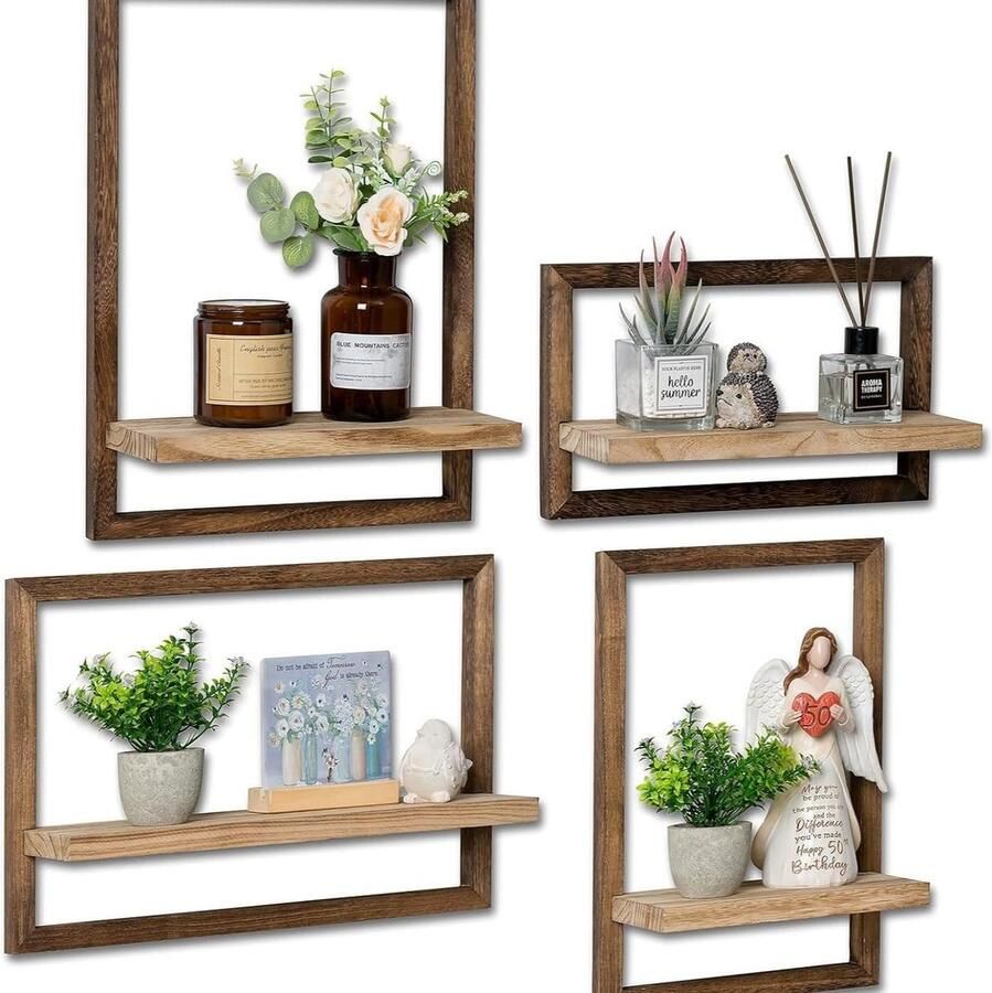 Wall Shelves Floating Shelves voor Wand Set van 4 Houten Rustieke Wandplank voor Badkamer en Thuis Kantoor Decor