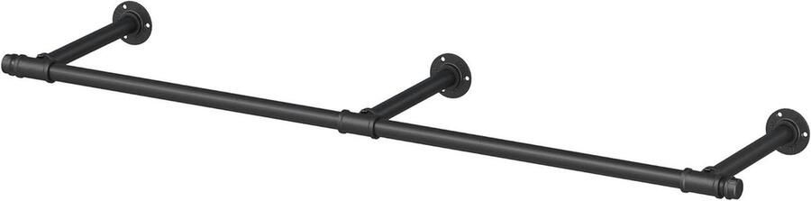 Kledingstang voor aan de muur Wandgarderobe industrieel Ruimtebesparend 304 x 170 x 7 cm 68 kg draagvermogen Eenvoudige montage voor kleine ruimtes Zwart HSR104B01