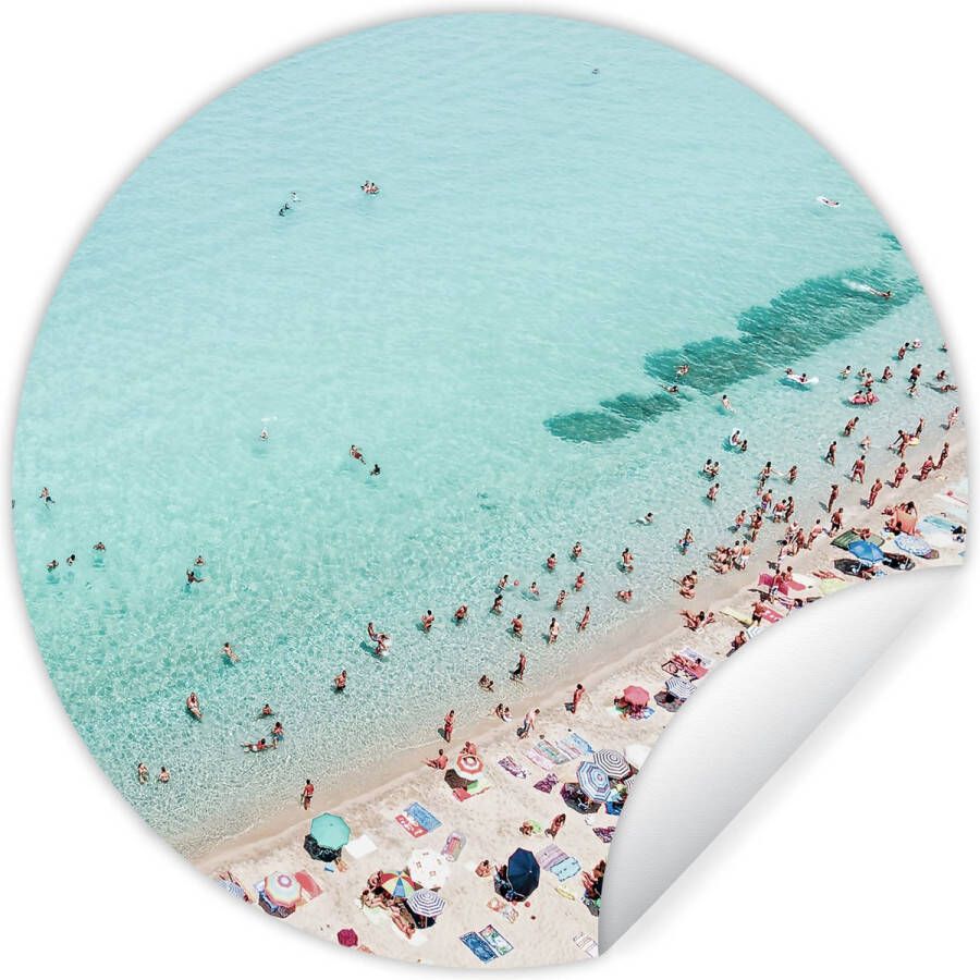 StickerSnake WallCircle Muurstickers Behangcirkel Zee Strand Parasols Blauw Zomer 100x100 cm Muurcirkel Zelfklevend Ronde Behangsticker XXL