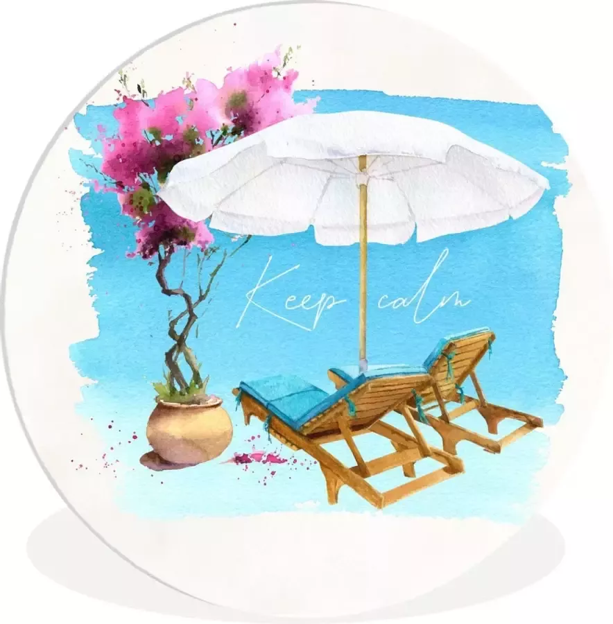 WallCircle Schilderij Strandstoel Parasol Bloemen Tekening Xxl Multicolor 120 X 120 Cm