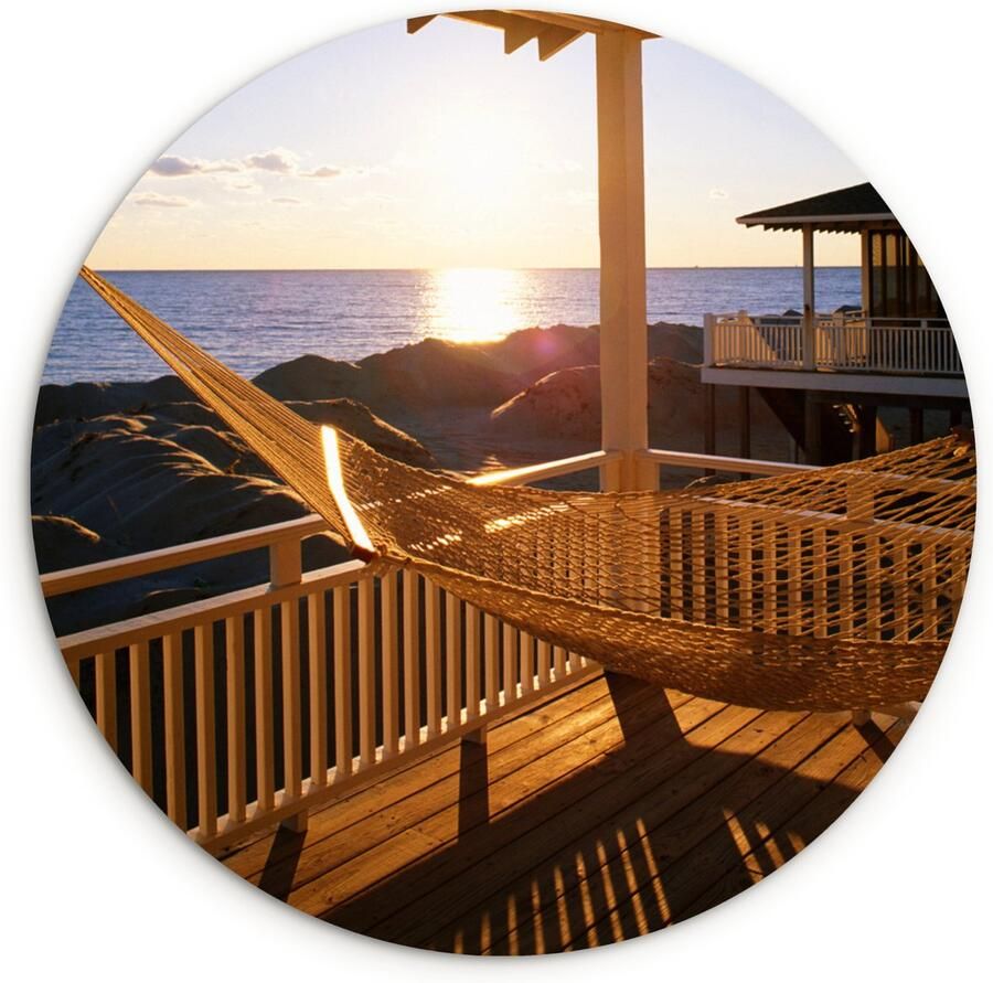 WallCircle Wandcirkel ⌀ 120 Hangmat in een strandhuis Ronde schilderijen woonkamer Wandbord rond Muurdecoratie cirkel Kamer decoratie binnen Wanddecoratie muurcirkel Woonaccessoires XXL