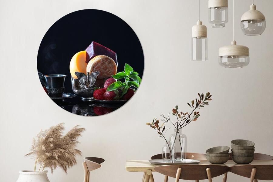 WallCircle Wandcirkel ⌀ 120 Rustiek Fruit Kaas Tafel Stilleven Ronde schilderijen woonkamer Wandbord rond Muurdecoratie cirkel Kamer decoratie binnen Wanddecoratie muurcirkel Woonaccessoires XXL - Foto 3