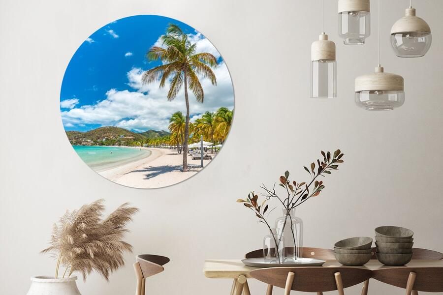 WallCircle Wandcirkel ⌀ 140 Strand Ligbed Palmbomen Ronde schilderijen woonkamer Wandbord rond Muurdecoratie cirkel Kamer decoratie binnen Wanddecoratie muurcirkel Woonaccessoires - Foto 2
