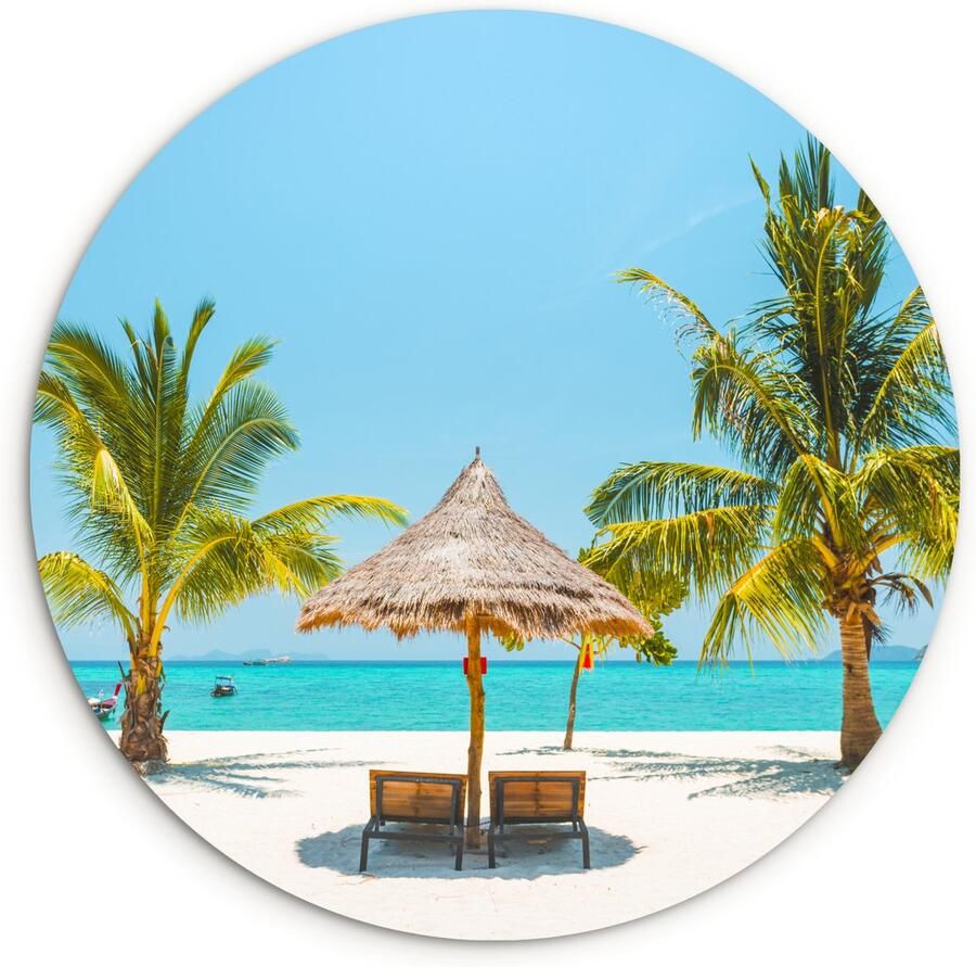 WallCircle Wandcirkel ⌀ 30 Strand Parasol Palmboom Ronde schilderijen woonkamer Wandbord rond Muurdecoratie cirkel Kamer decoratie binnen Wanddecoratie muurcirkel Woonaccessoires