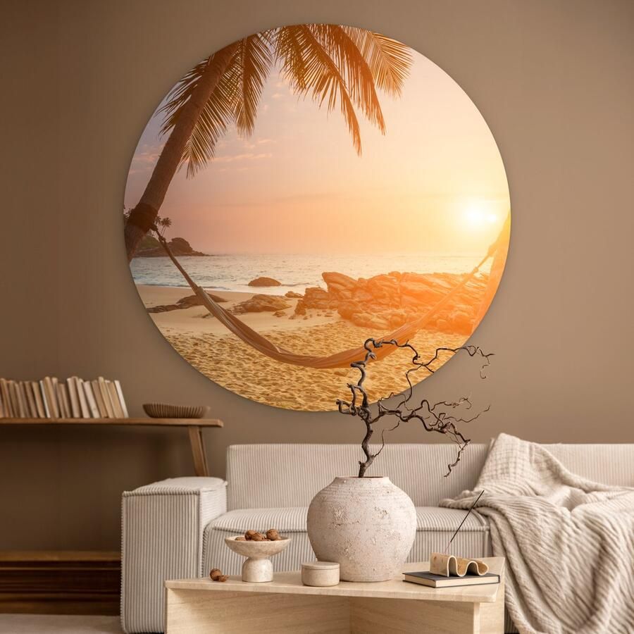 WallCircle Wandcirkel ⌀ 140 Zomer Zonsondergang Hangmat Ronde schilderijen woonkamer Wandbord rond Muurdecoratie cirkel Kamer decoratie binnen Wanddecoratie muurcirkel Woonaccessoires - Foto 2