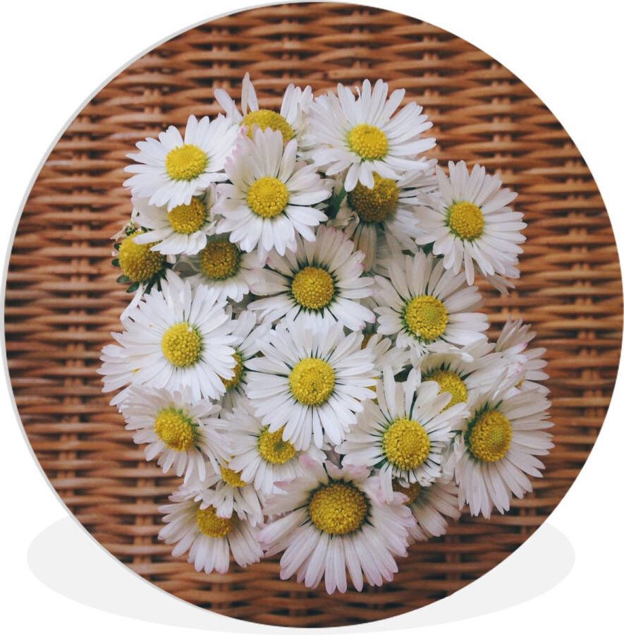 WallCircle Wandcirkel ⌀ 140 Boekt van madeliefjes op een stoel Ronde schilderijen woonkamer Wandbord rond Muurdecoratie cirkel Kamer decoratie binnen Wanddecoratie muurcirkel Woonaccessoires
