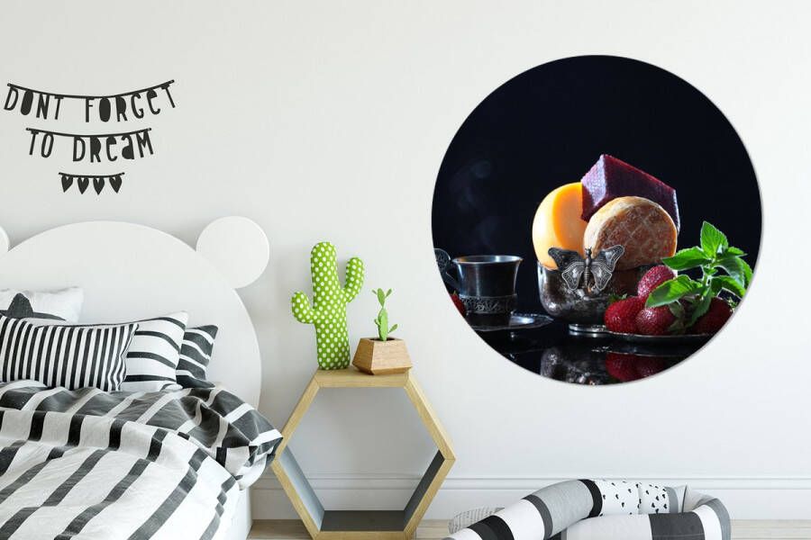 WallCircle Wandcirkel ⌀ 140 Rustiek Fruit Kaas Tafel Stilleven Ronde schilderijen woonkamer Wandbord rond Muurdecoratie cirkel Kamer decoratie binnen Wanddecoratie muurcirkel Woonaccessoires