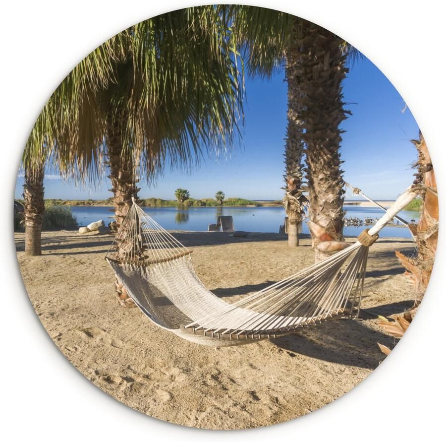 WallCircle Wandcirkel ⌀ 150 Hangmat Zand Palmboom Ronde schilderijen woonkamer Wandbord rond Muurdecoratie cirkel Kamer decoratie binnen Wanddecoratie muurcirkel Woonaccessoires