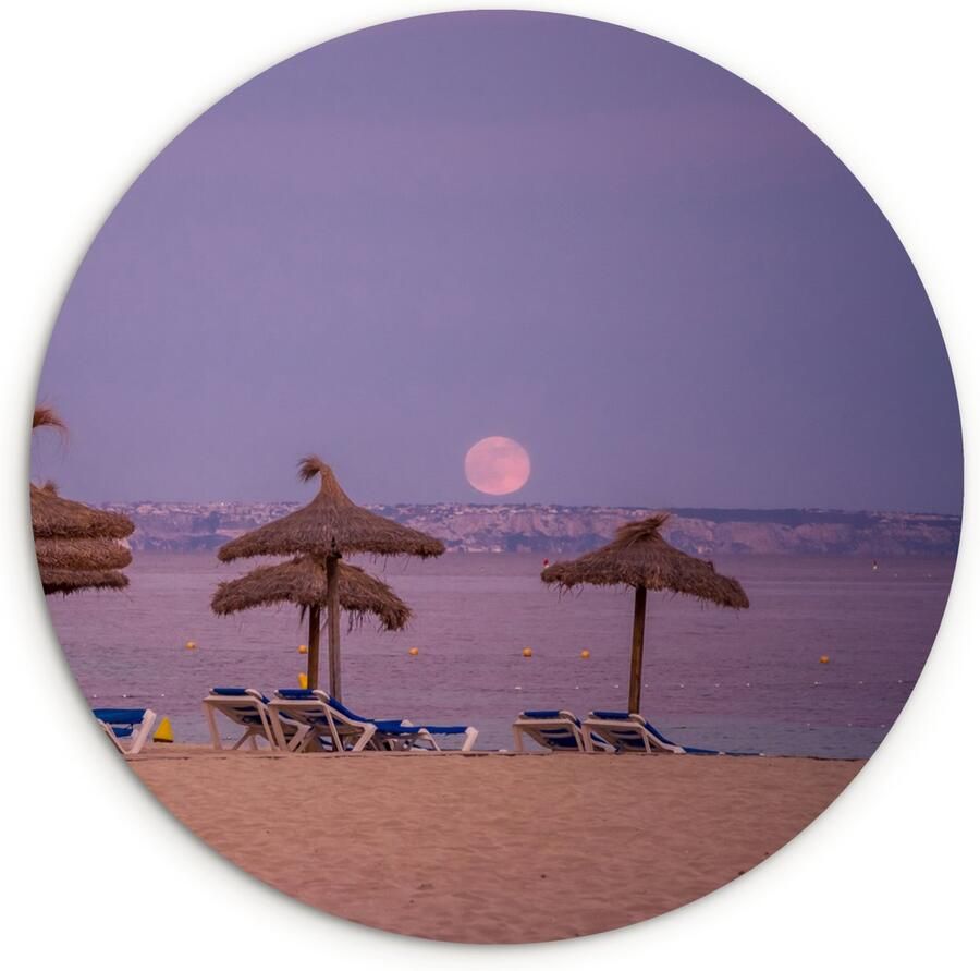 WallCircle Wandcirkel ⌀ 120 Mallorca Strand Ligbedden Ronde schilderijen woonkamer Wandbord rond Muurdecoratie cirkel Kamer decoratie binnen Wanddecoratie muurcirkel Woonaccessoires XXL