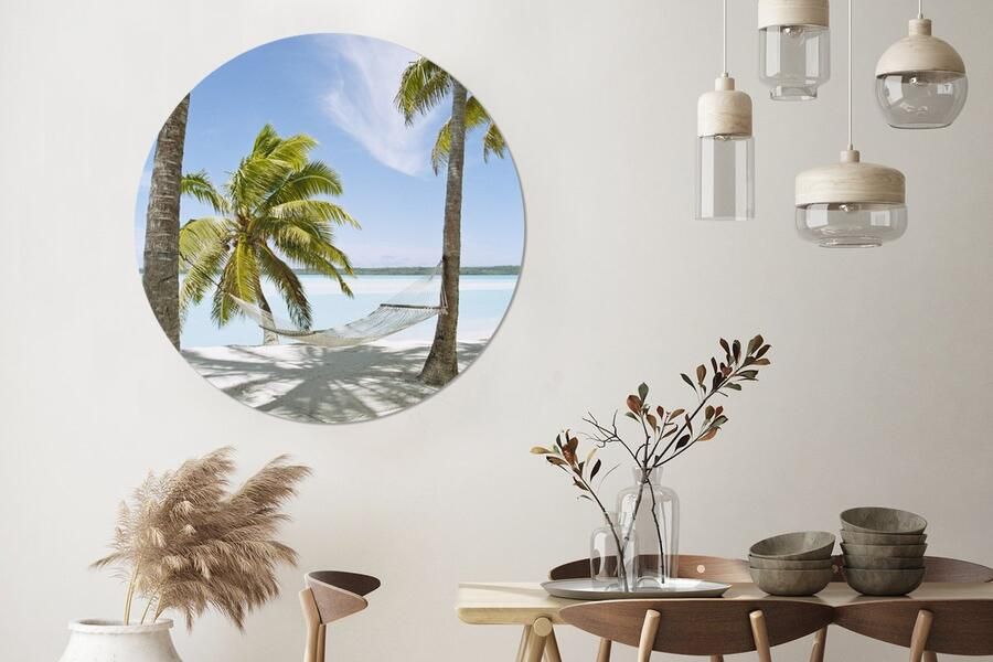 WallCircle Wandcirkel ⌀ 140 Palmboom Hangmat Zand Ronde schilderijen woonkamer Wandbord rond Muurdecoratie cirkel Kamer decoratie binnen Wanddecoratie muurcirkel Woonaccessoires - Foto 2
