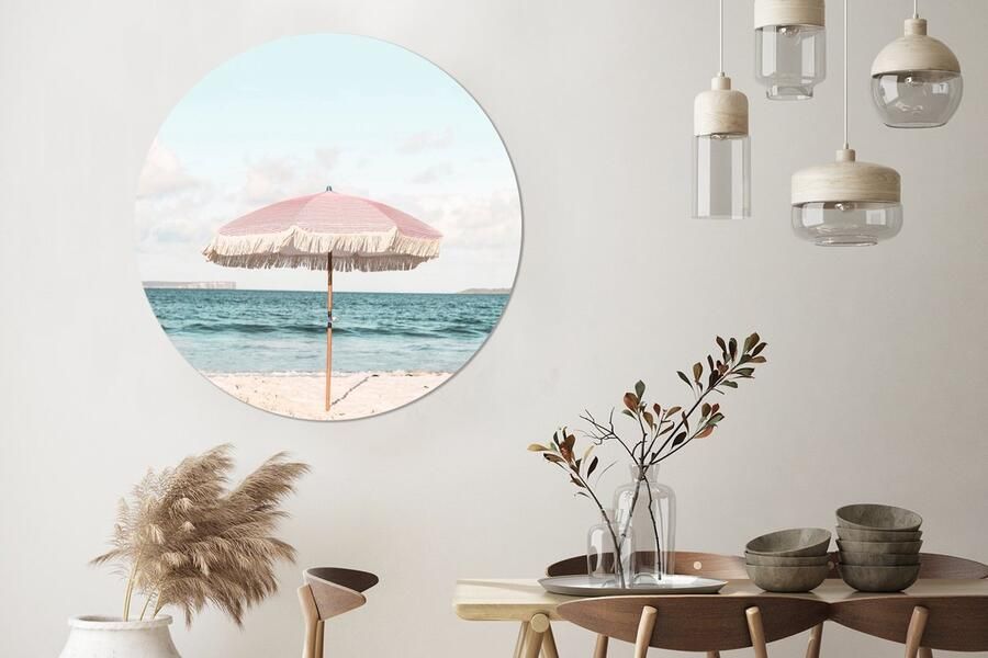 WallCircle Wandcirkel ⌀ 120 Parasol Strand Zee Wolken Ronde schilderijen woonkamer Wandbord rond Muurdecoratie cirkel Kamer decoratie binnen Wanddecoratie muurcirkel Woonaccessoires XXL - Foto 4