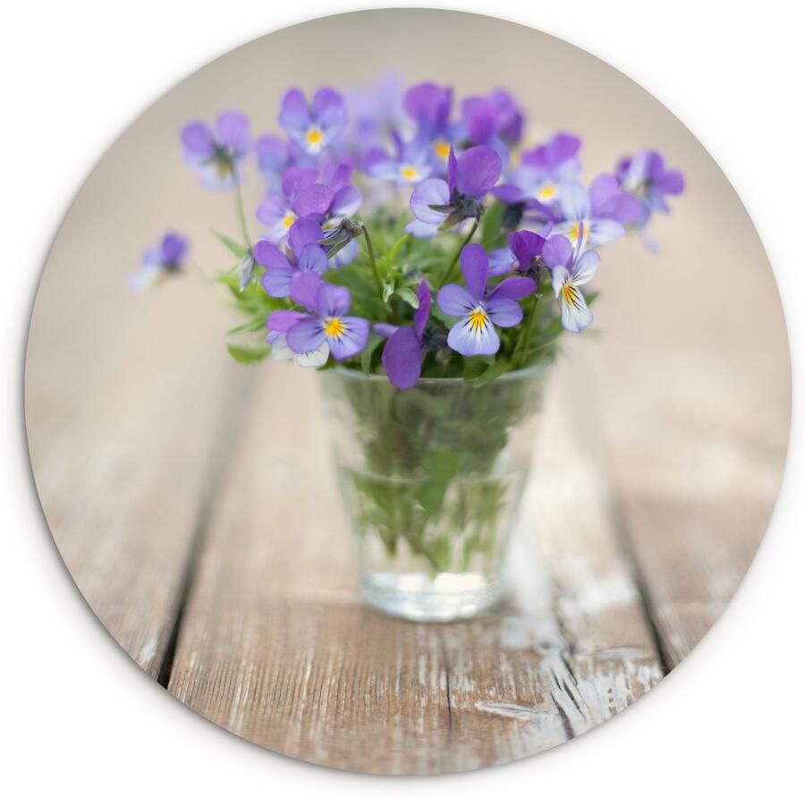 WallCircle Wandcirkel ⌀ 60 Stilleven van een boeket viooltjes op een tafel Ronde schilderijen woonkamer Wandbord rond Muurdecoratie cirkel Kamer decoratie binnen Wanddecoratie muurcirkel Woonaccessoires