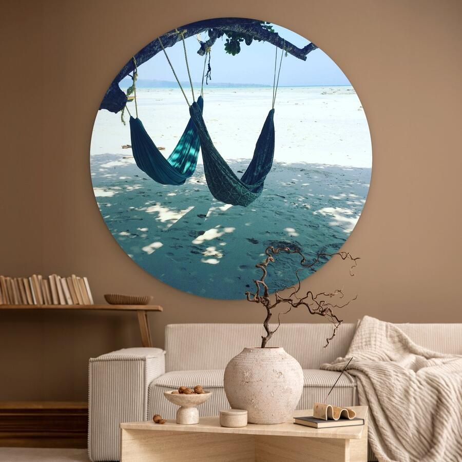 WallCircle Wandcirkel ⌀ 120 Strand Zand Hangmat Ronde schilderijen woonkamer Wandbord rond Muurdecoratie cirkel Kamer decoratie binnen Wanddecoratie muurcirkel Woonaccessoires XXL - Foto 2