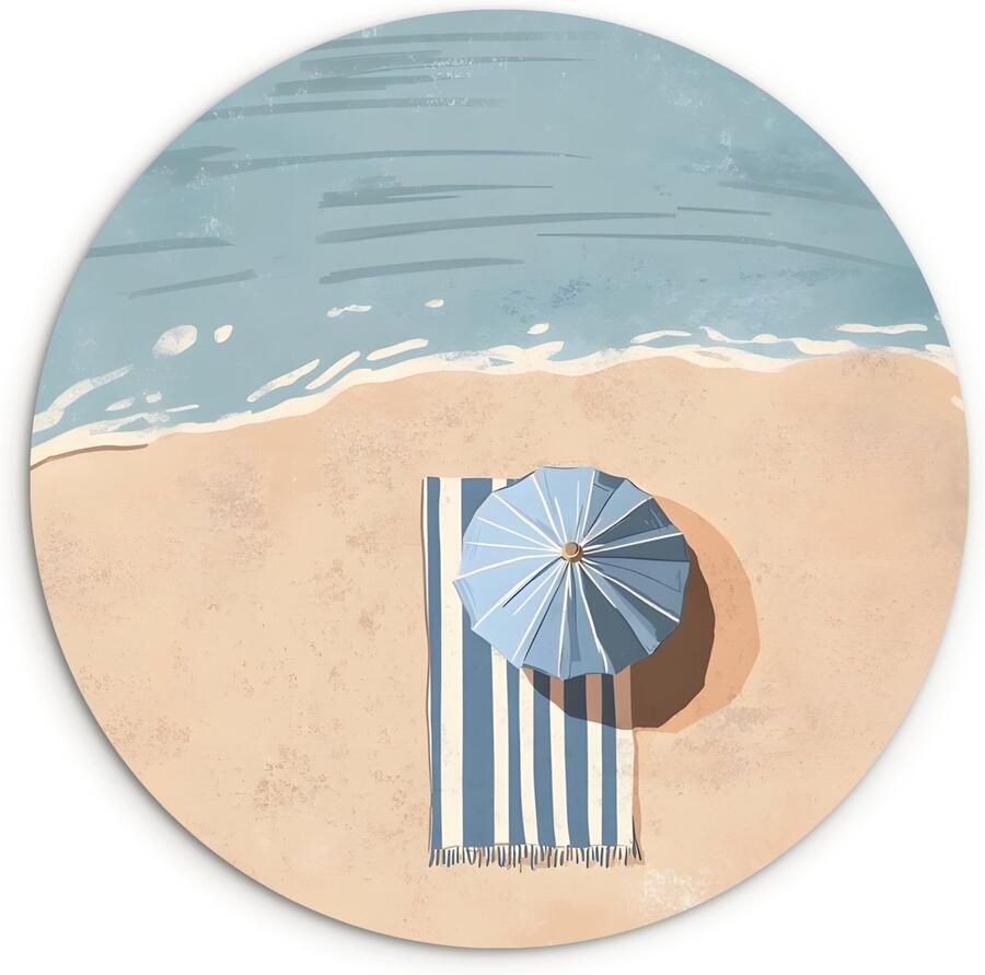 WallCircle Wandcirkel 150x150 cm Muurcirkel Strandlaken Strepen Parasol Strand Muurdecoratie woonkamer Wanddecoratie slaapkamer Kamer decoratie accessoires Ronde schilderijen