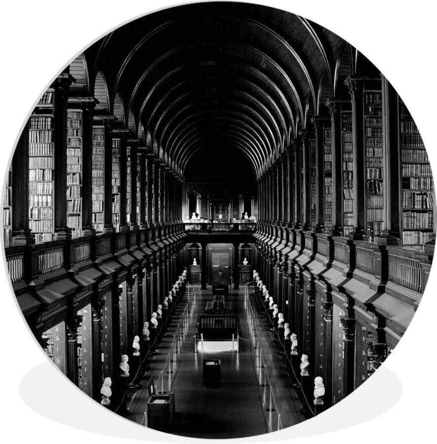 WallCircle Wandcirkel ⌀ 150 Bibliotheek van het Trinity College in Ierland zwart wit Ronde schilderijen woonkamer Wandbord rond Muurdecoratie cirkel Kamer decoratie binnen Wanddecoratie muurcirkel Woonaccessoires