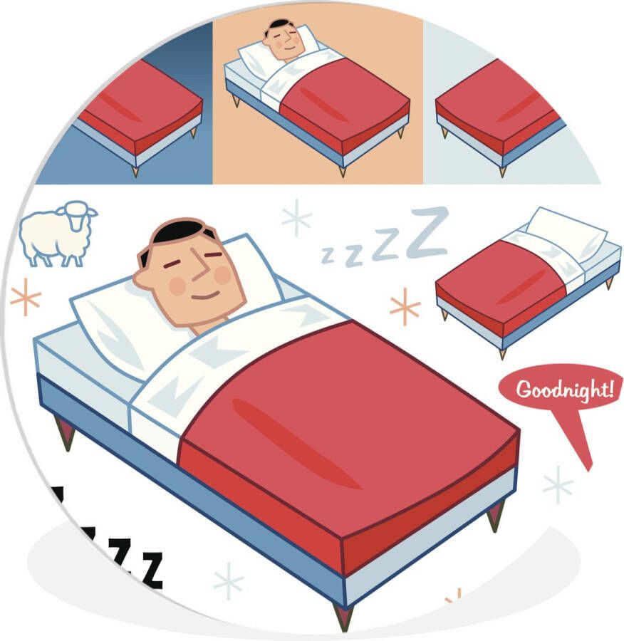 WallCircle Wandcirkel ⌀ 150 Een illustratie van een kind met slapende ogen in bed Ronde schilderijen woonkamer Wandbord rond Muurdecoratie cirkel Kamer decoratie binnen Wanddecoratie muurcirkel Woonaccessoires