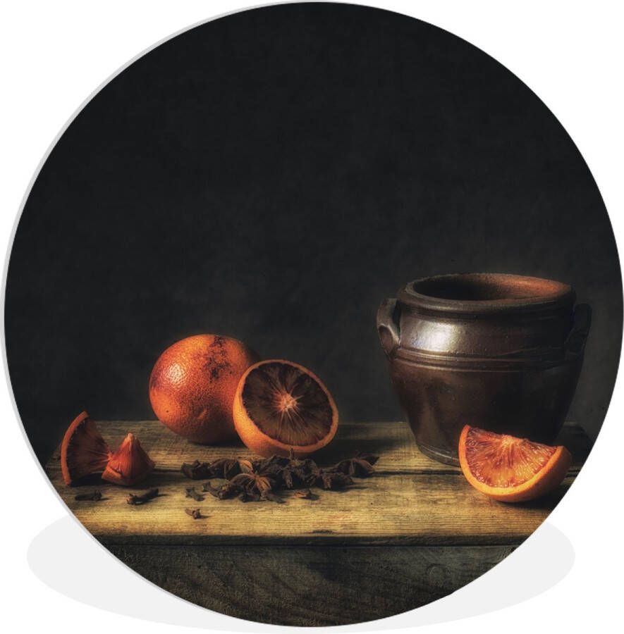 WallCircle Wandcirkel ⌀ 150 Schilderij Stilleven Vaas Tafel Sinaasappel Kunst Ronde schilderijen woonkamer Wandbord rond Muurdecoratie cirkel Kamer decoratie binnen Wanddecoratie muurcirkel Woonaccessoires