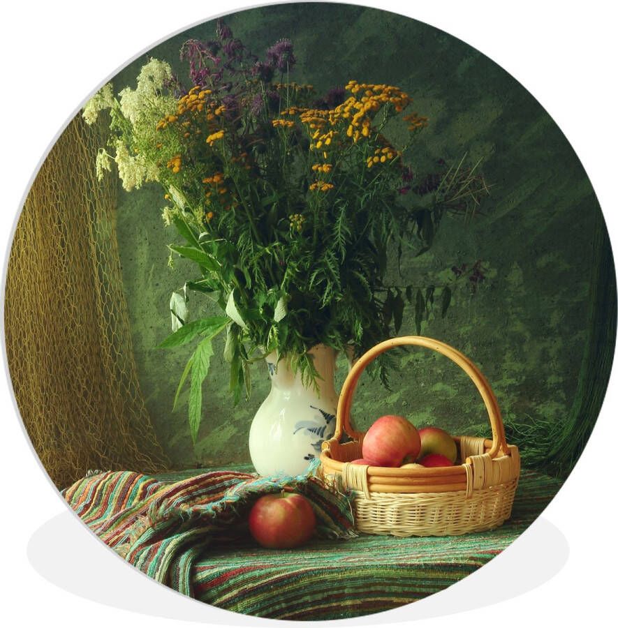 WallCircle Wandcirkel ⌀ 150 Stilleven Bloemen Appel Mandje Tafel Schilderij Ronde schilderijen woonkamer Wandbord rond Muurdecoratie cirkel Kamer decoratie binnen Wanddecoratie muurcirkel Woonaccessoires