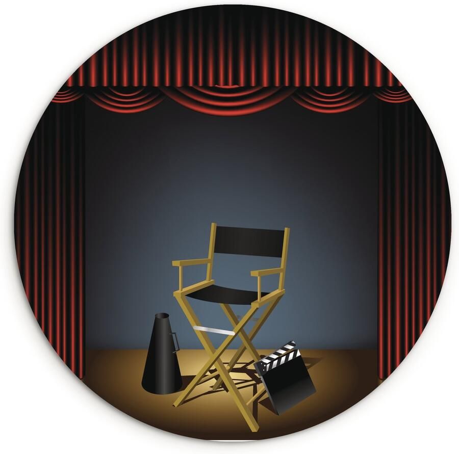 WallCircle Wandcirkel ⌀ 140 Een illustratie van een stoel van de regisseur in Hollywood Ronde schilderijen woonkamer Wandbord rond Muurdecoratie cirkel Kamer decoratie binnen Wanddecoratie muurcirkel Woonaccessoires